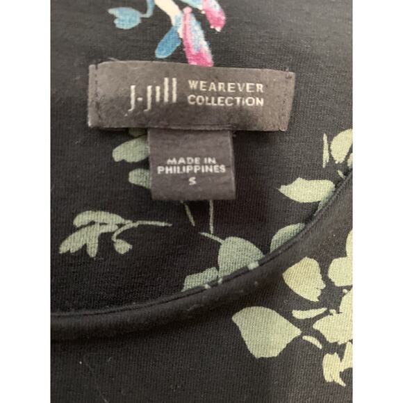 J Jill Wearever Collection Midi Dress Small Black FLoral Long Sleeve Ponte Knit - Picture 7 of 10